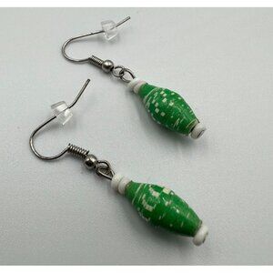 3/$30 Green Rolled Paper Earrings Silver Tone Pierced Dangle Lightweight 1.5"